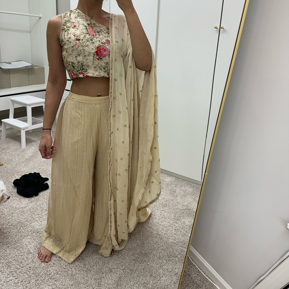 Indowestern 3 piece crop top dupatta and palazzo Indian Pakistani party wear